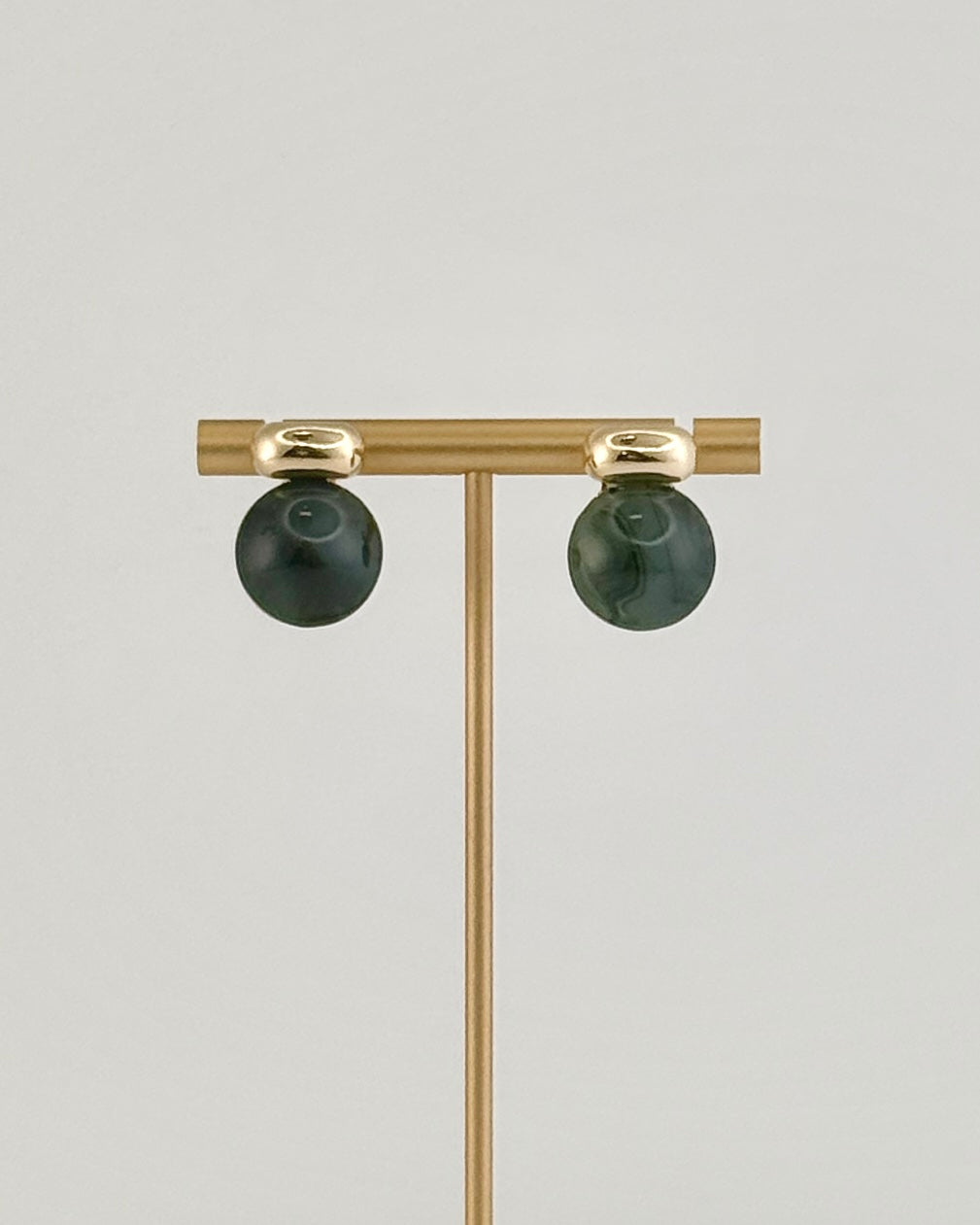 Resin Round Stud Earrings - Dark Olive