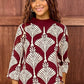 Rosaline Abstract Mock Neck Sweater - Burgundy