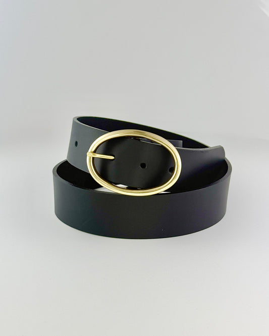 Black Leather - Gold Oval Buckle
