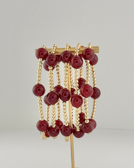 5 Row Marble Bracelet - Burgundy