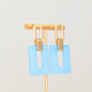 Square Gold & Resin Earrings - Ice Blue