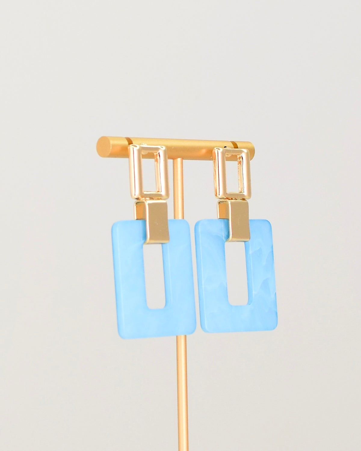 Square Gold & Resin Earrings - Ice Blue
