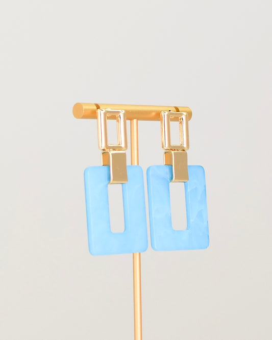 Square Gold & Resin Earrings - Ice Blue