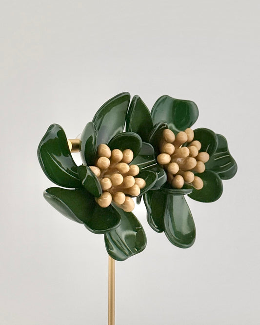 Resin Flower Statement Earrings - Green