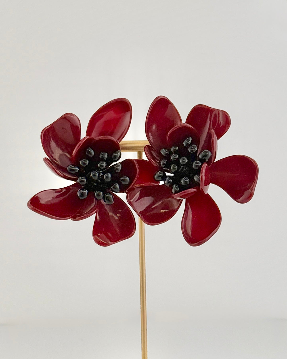 Resin Flower Statement Earrings - Red