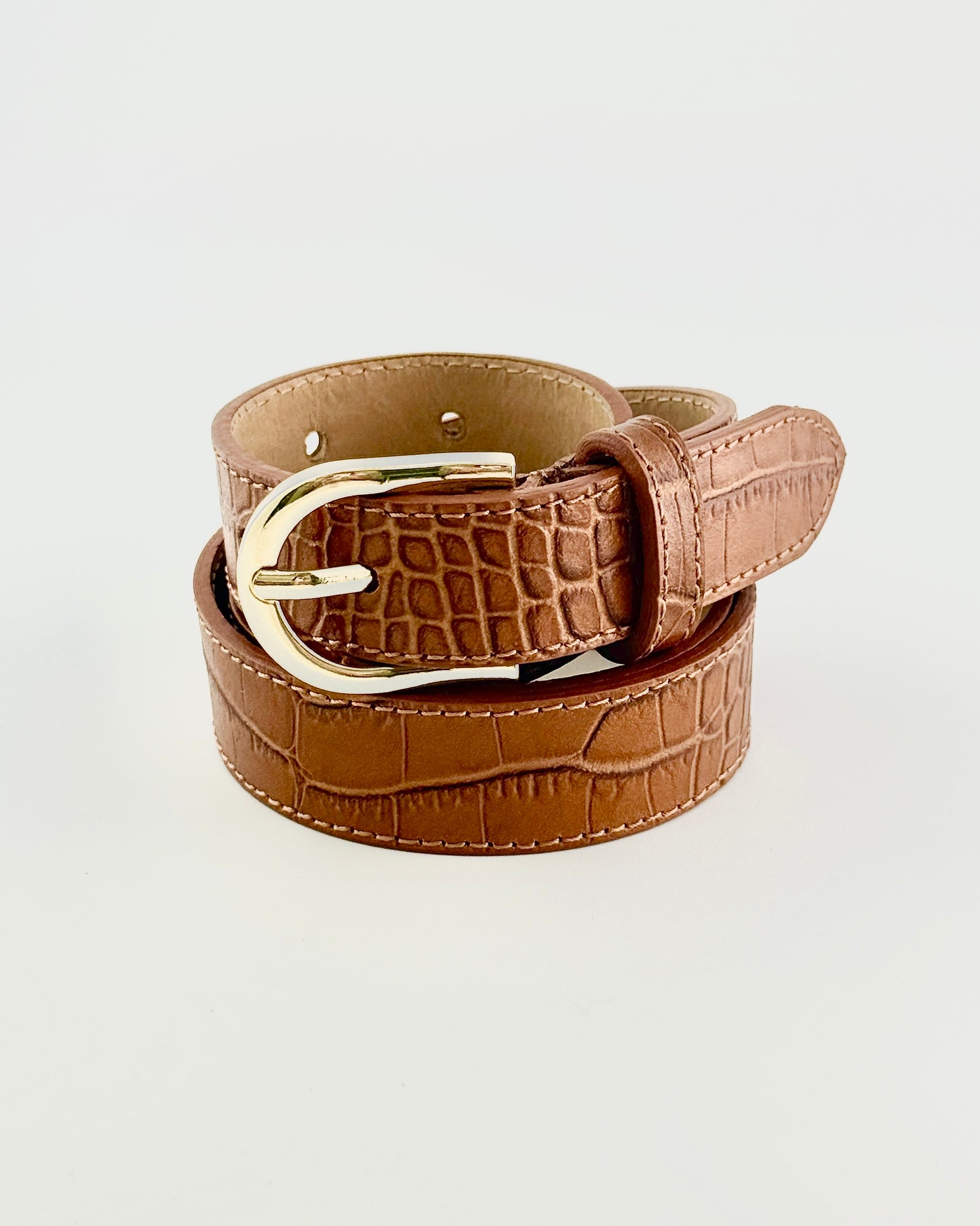 Camel Skinny Leather Belt
