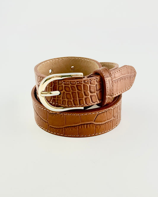 Camel Skinny Leather Belt