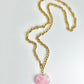 Long Oval Link W/Pink Heart Stone