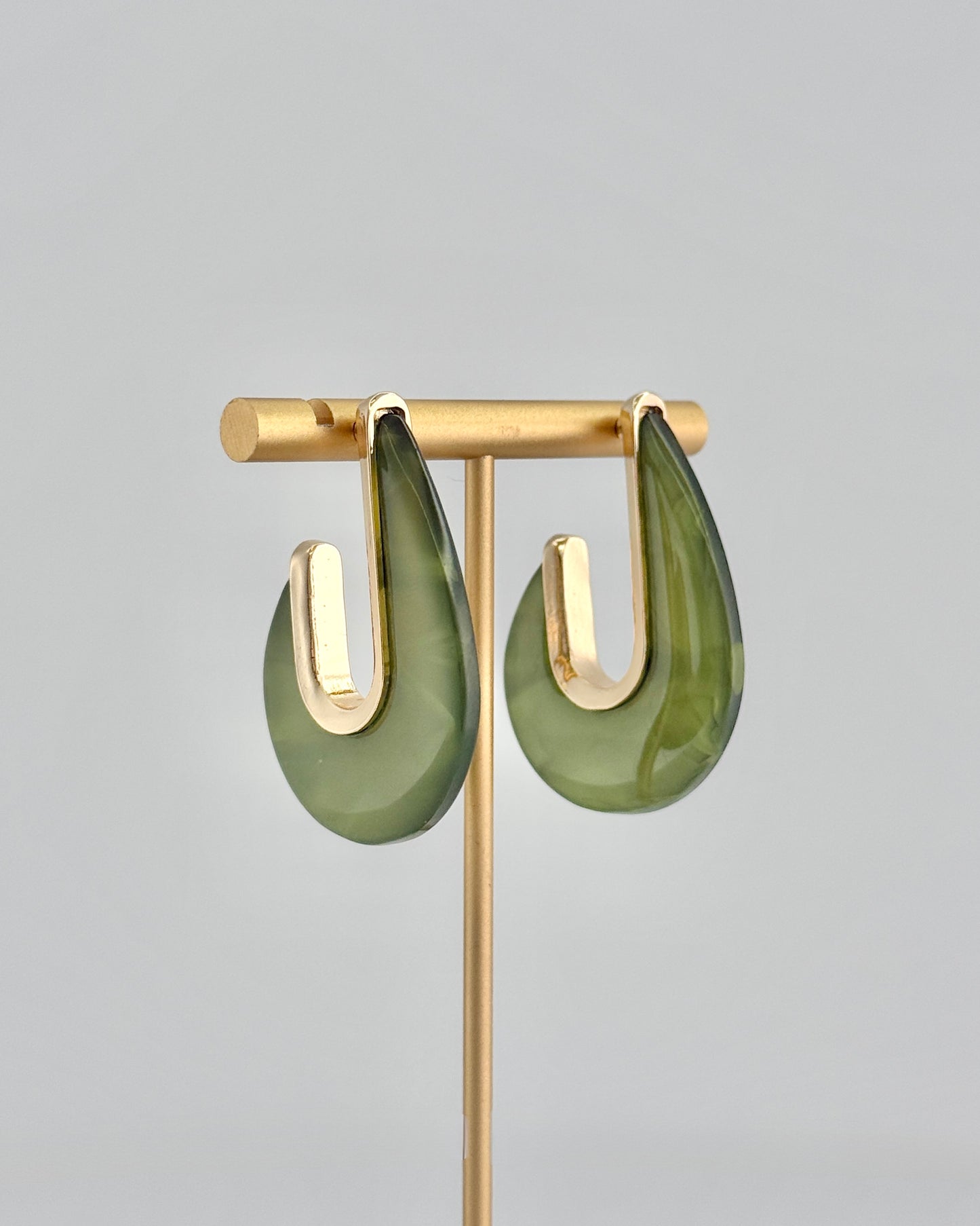Olive & Acrylic Teardrop Earrings