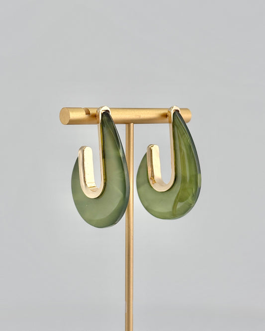 Olive & Acrylic Teardrop Earrings