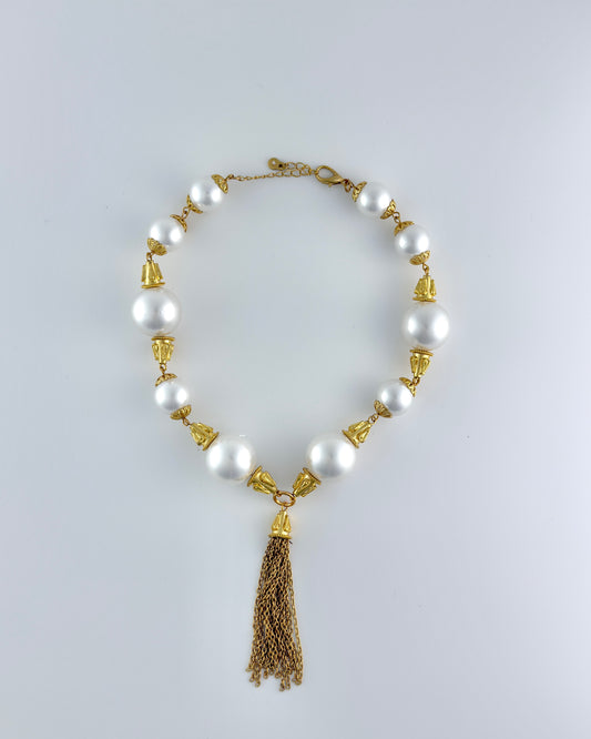 Chain Tassel Drop Pearl Choker