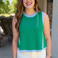Natasha Sleeveless Top - Green with Blue Trim