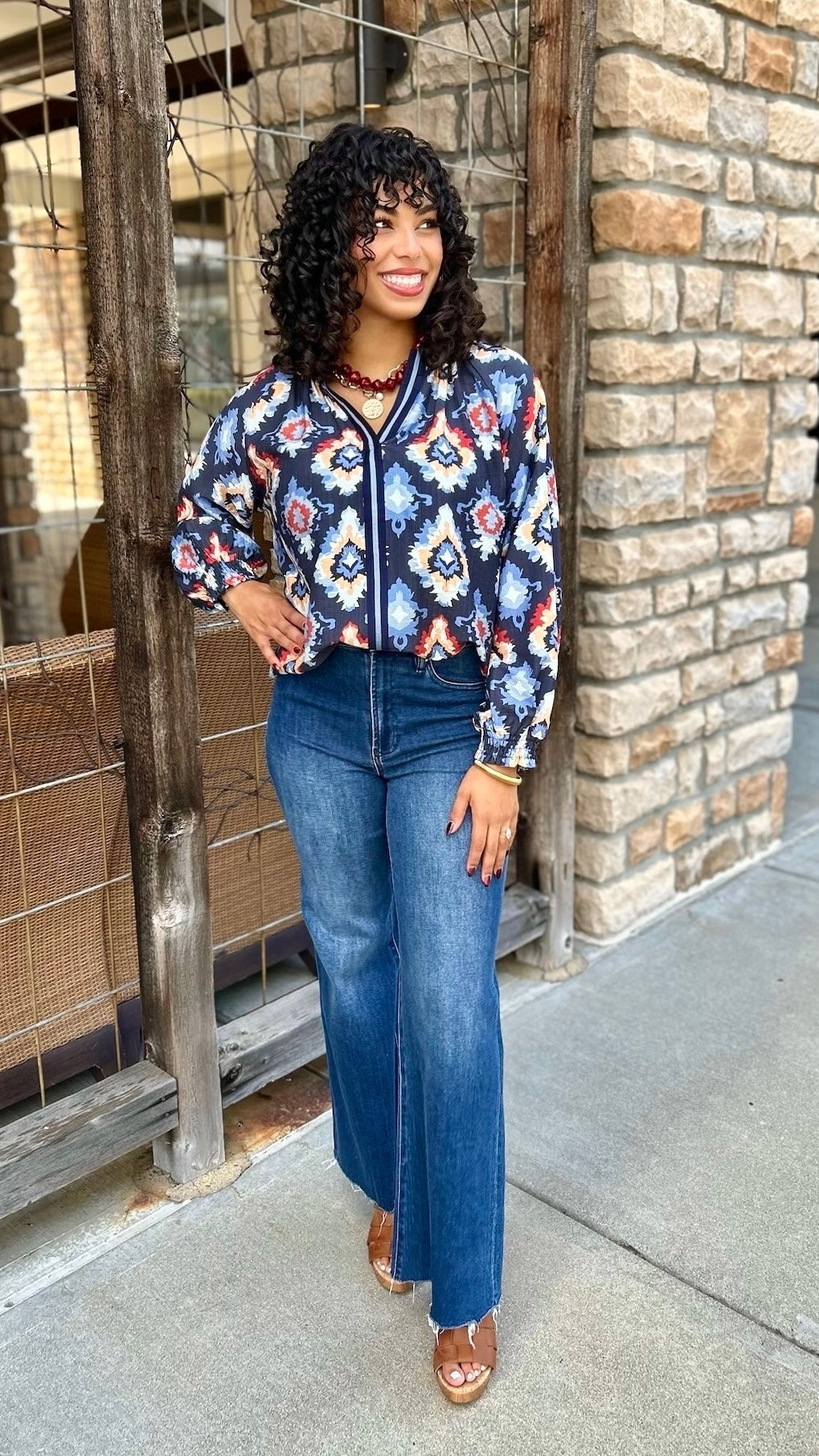 Navy Mix Print Top