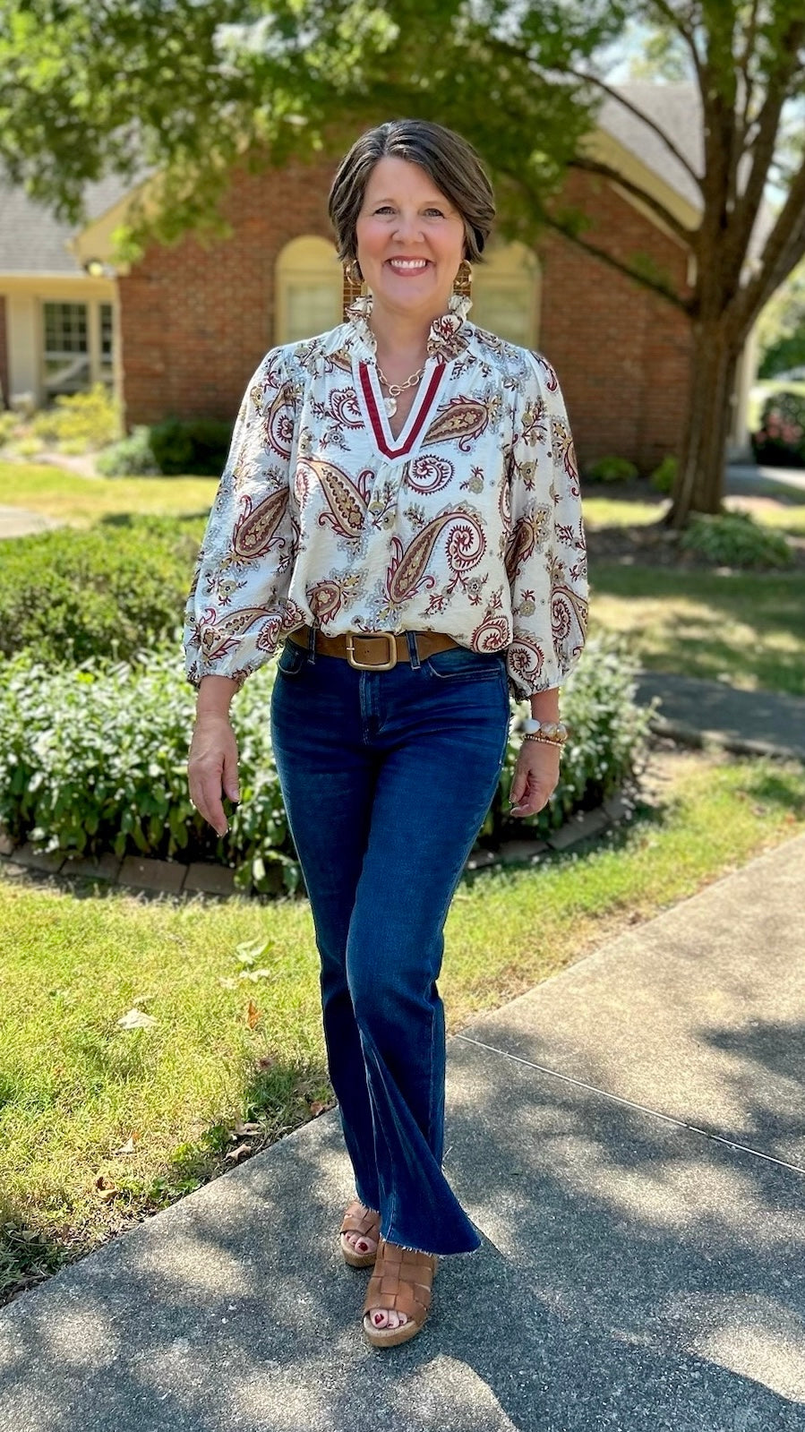 Scarlett Paisley Top - Ivory & Burgundy Mix