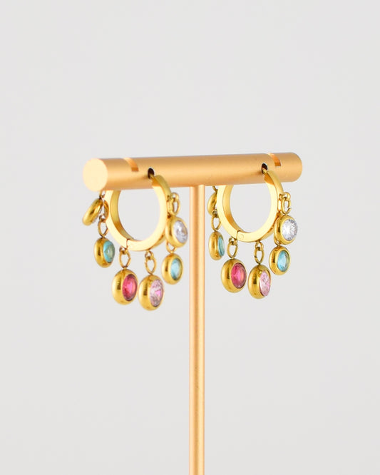 Round Crystal Charm Huggie Earrings