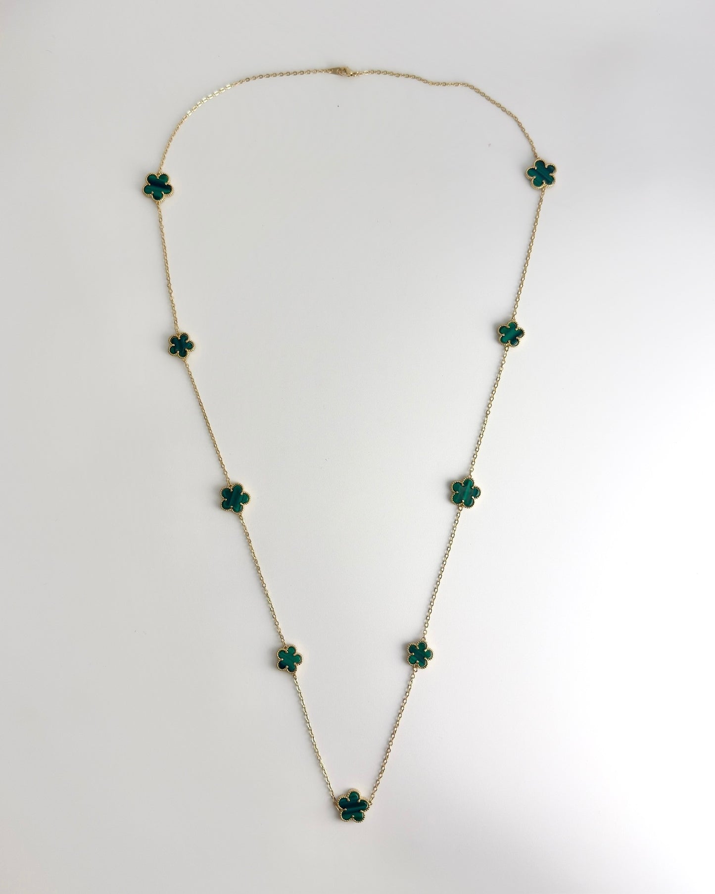 Gold Green Clover Necklace