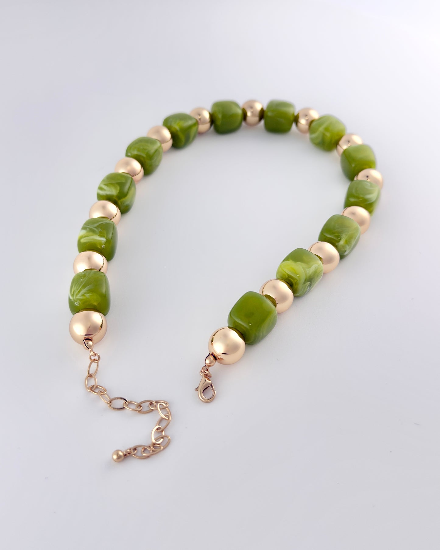 Gold & Olive Bead Necklace