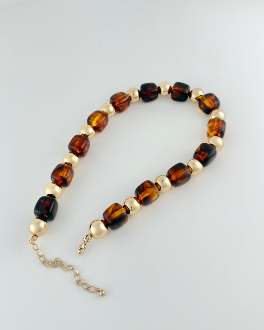 Gold& Brown Beaded Necklace