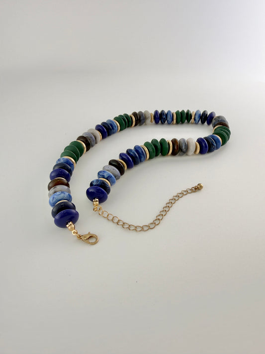 Multi Shape Bead Necklace  - Blue