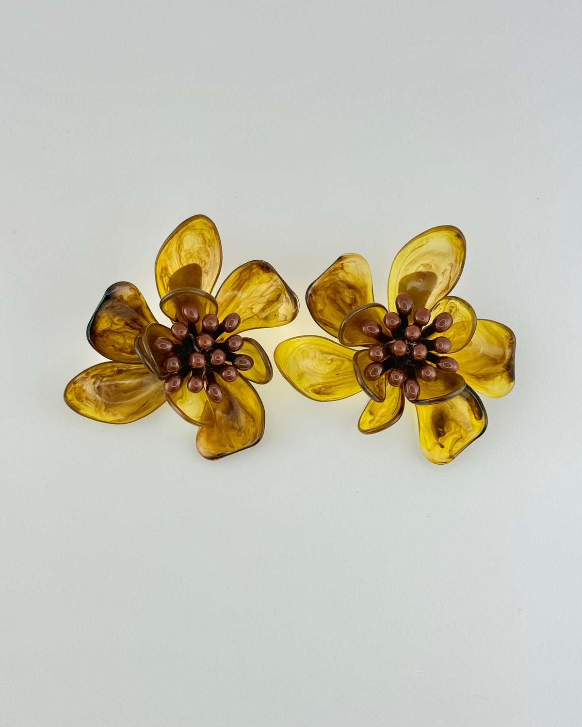 Resin Flower Statement Earrings - Brown