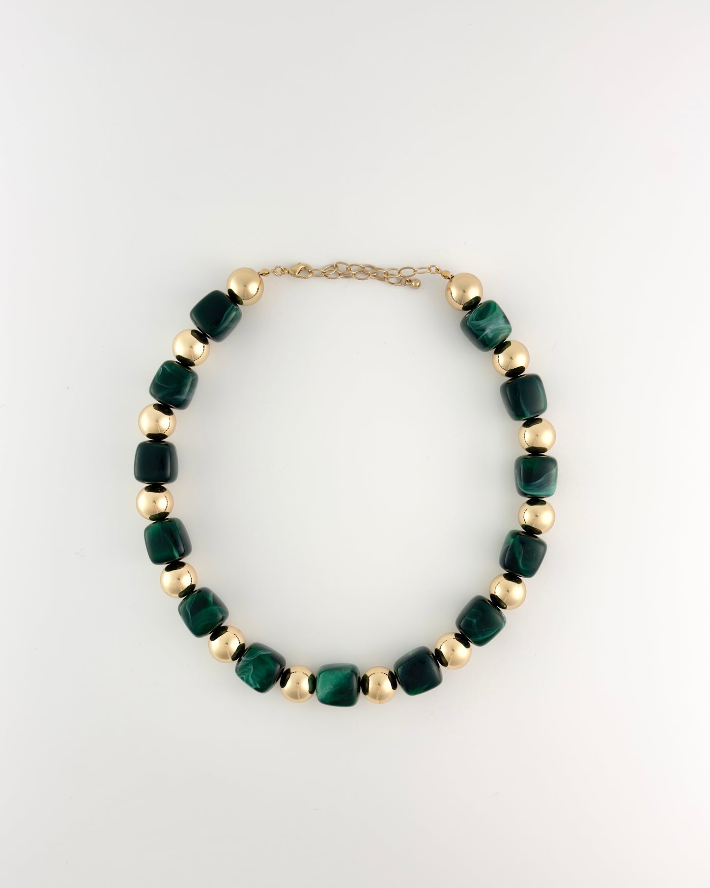 Gold & Emerald Green Bead Necklace