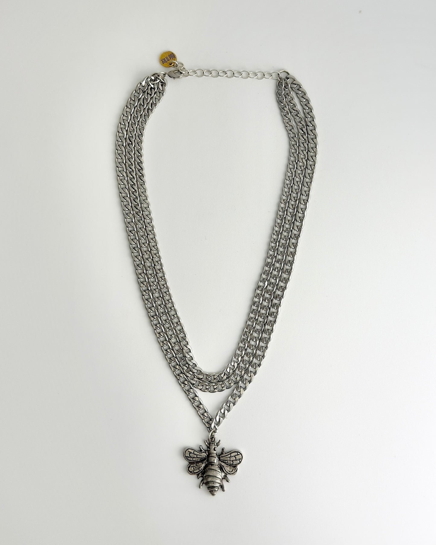 Layered Cuban Link Silver Bee Necklace
