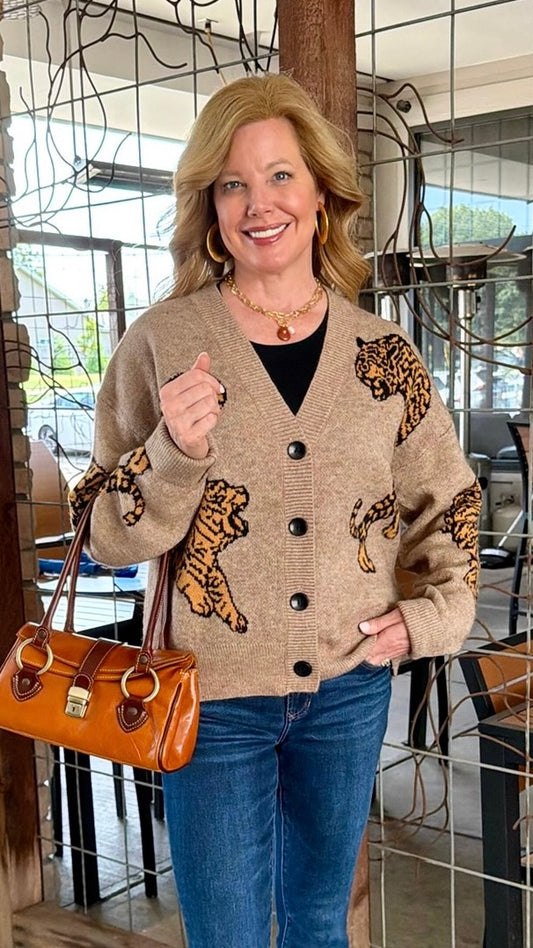 Wild Tiger Knit Cardigan - Oatmeal