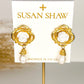 Susan Shaw White Rose & Pearl Drop Earrings