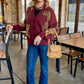 Wild Tiger Knit Cardigan - Burgundy