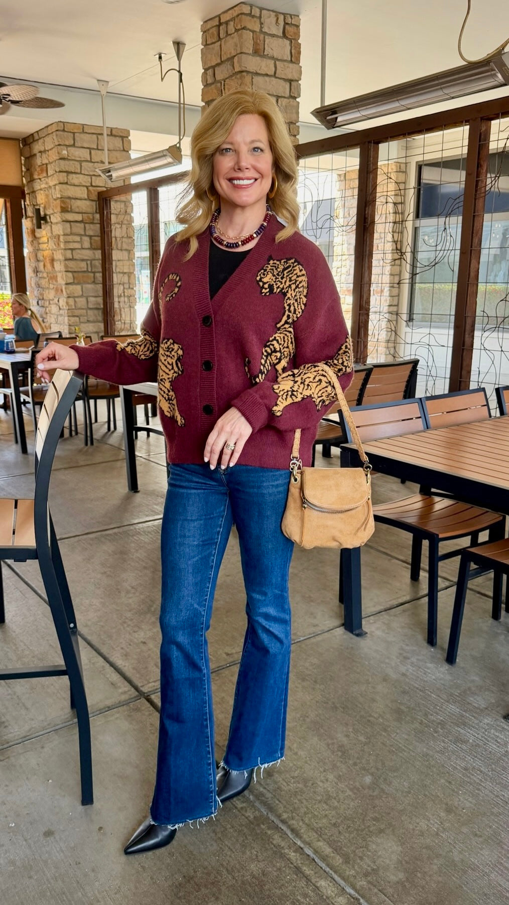 Wild Tiger Knit Cardigan - Burgundy
