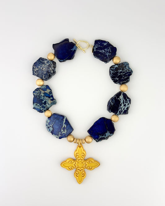 Blue Sea Jasper Kait Cross Necklace