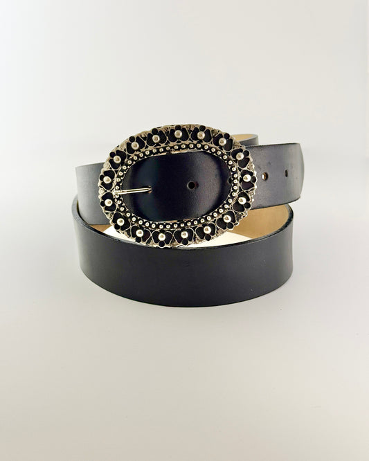 Black Bedazzle Leather Belt