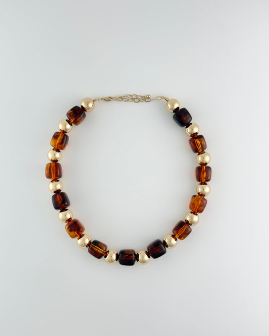 Gold& Brown Beaded Necklace