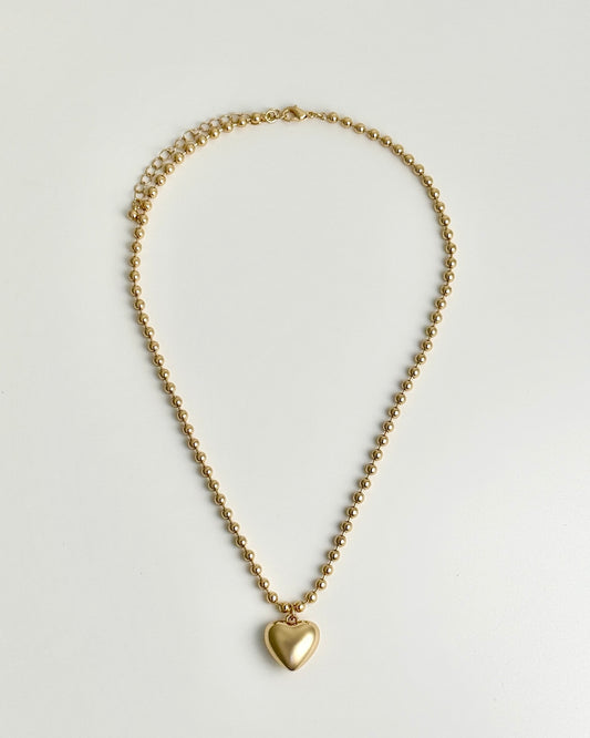 Gold Puff Heart Necklace - Small