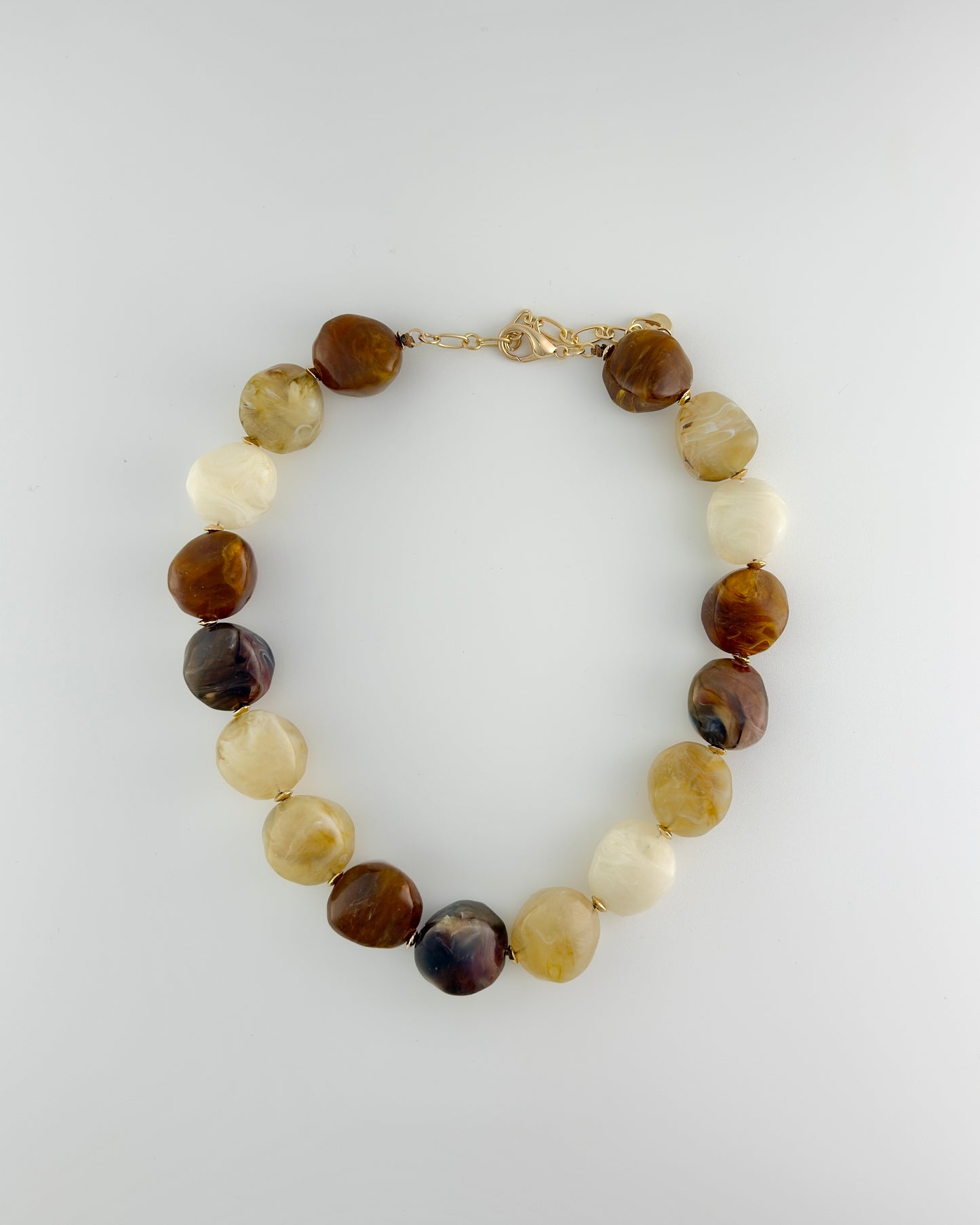 Multi Color Stone Bead Necklace - Brown