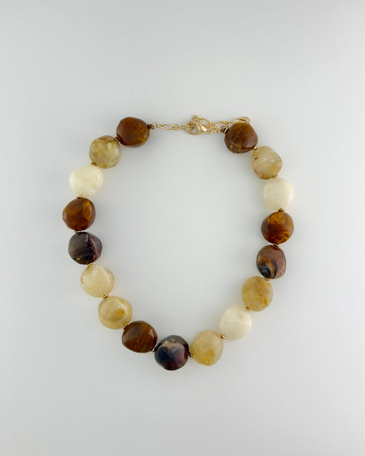 Multi Color Stone Bead Necklace - Brown