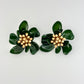 Resin Flower Statement Earrings - Green