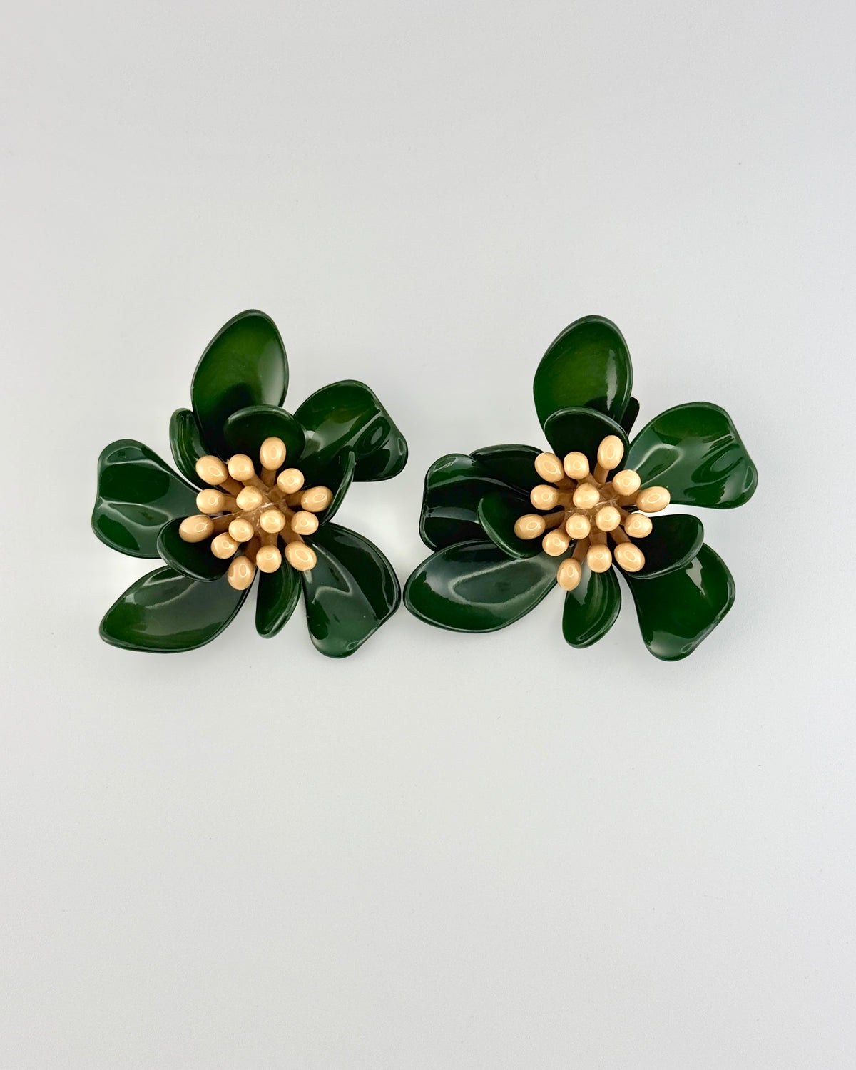 Resin Flower Statement Earrings - Green