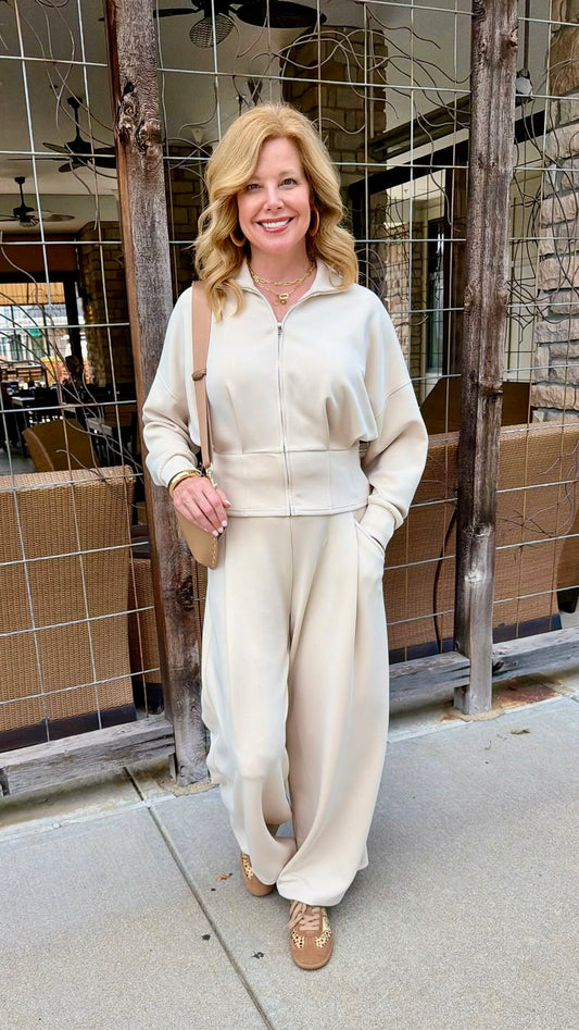 Cassandra Wide Leg Pull On Pant - Cream
