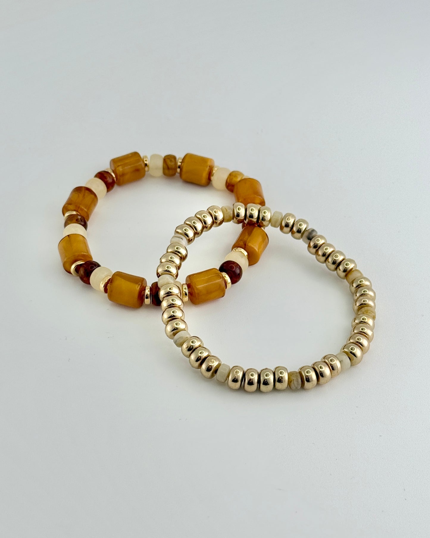 Set of 2 Tortoise & Gold Stretch Bracelet