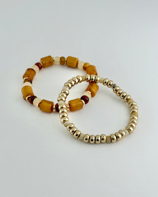 Set of 2 Tortoise & Gold Stretch Bracelet