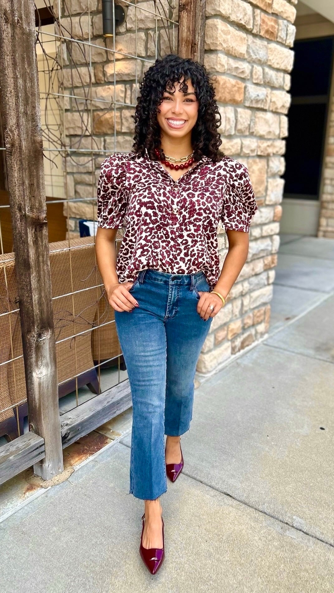 Burgundy Animal Print Blouse