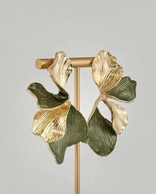 Ginkgo Leaf Statement Earrings - Olive