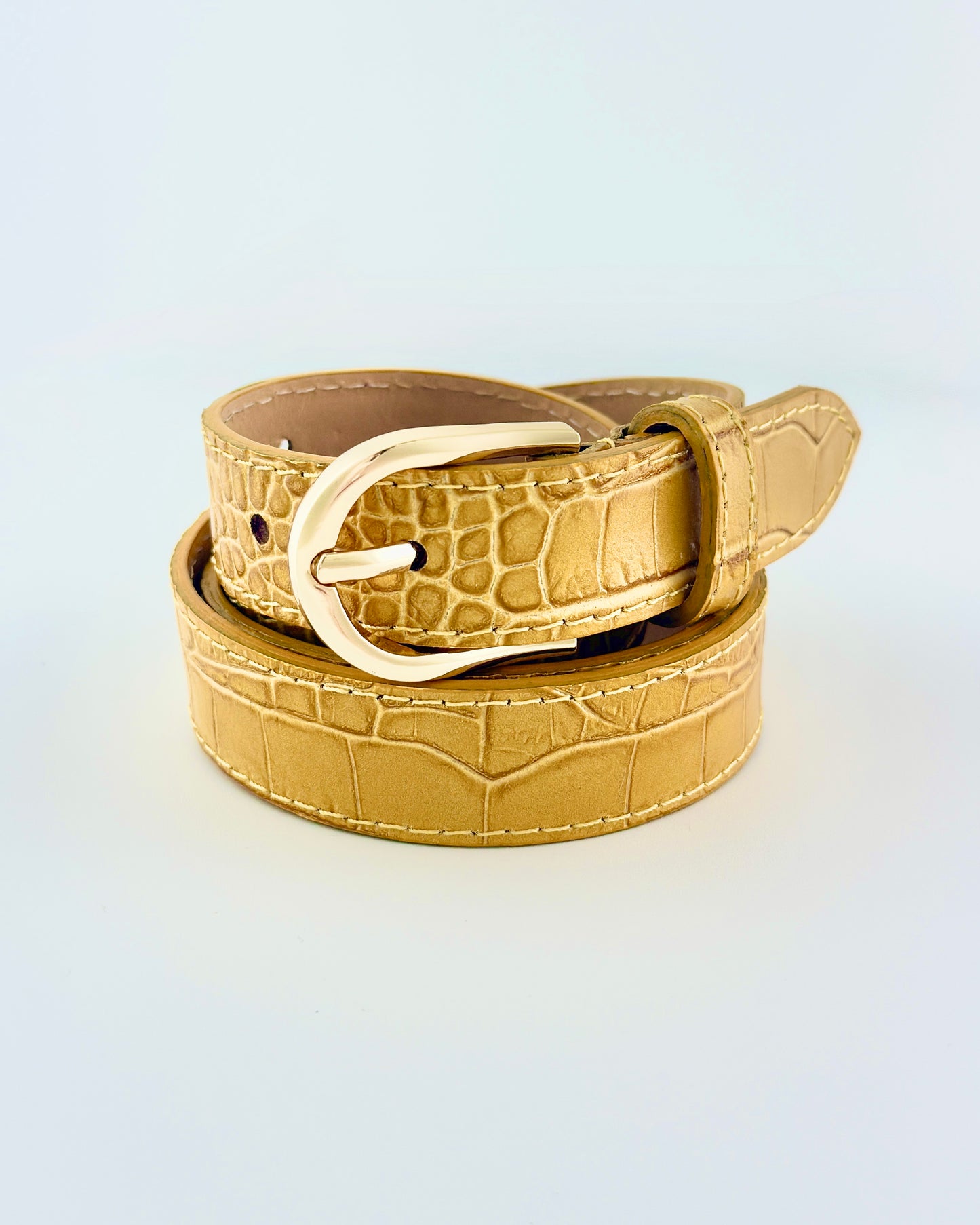 Mustard Skinny Leather Belt