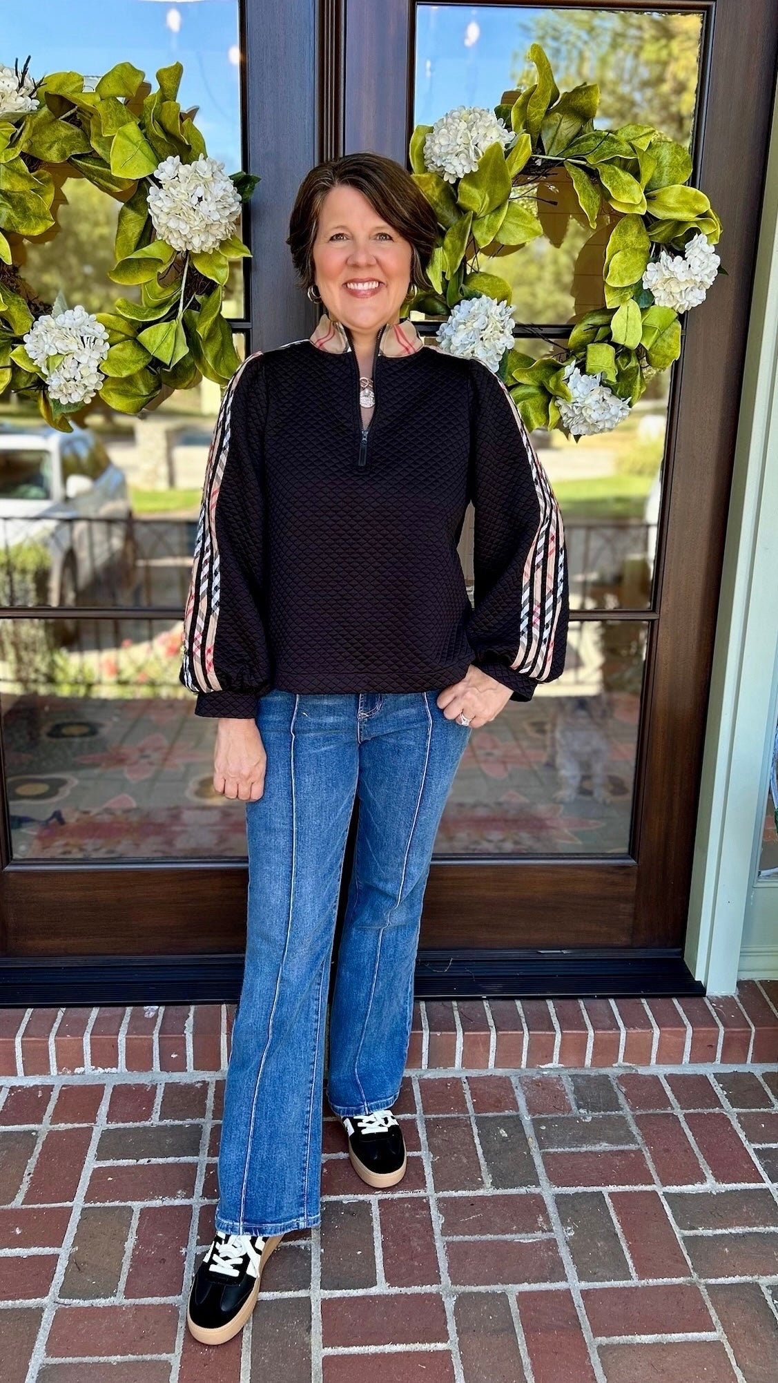 Vienna Quilted Quarter Zip - Black & Plaid
