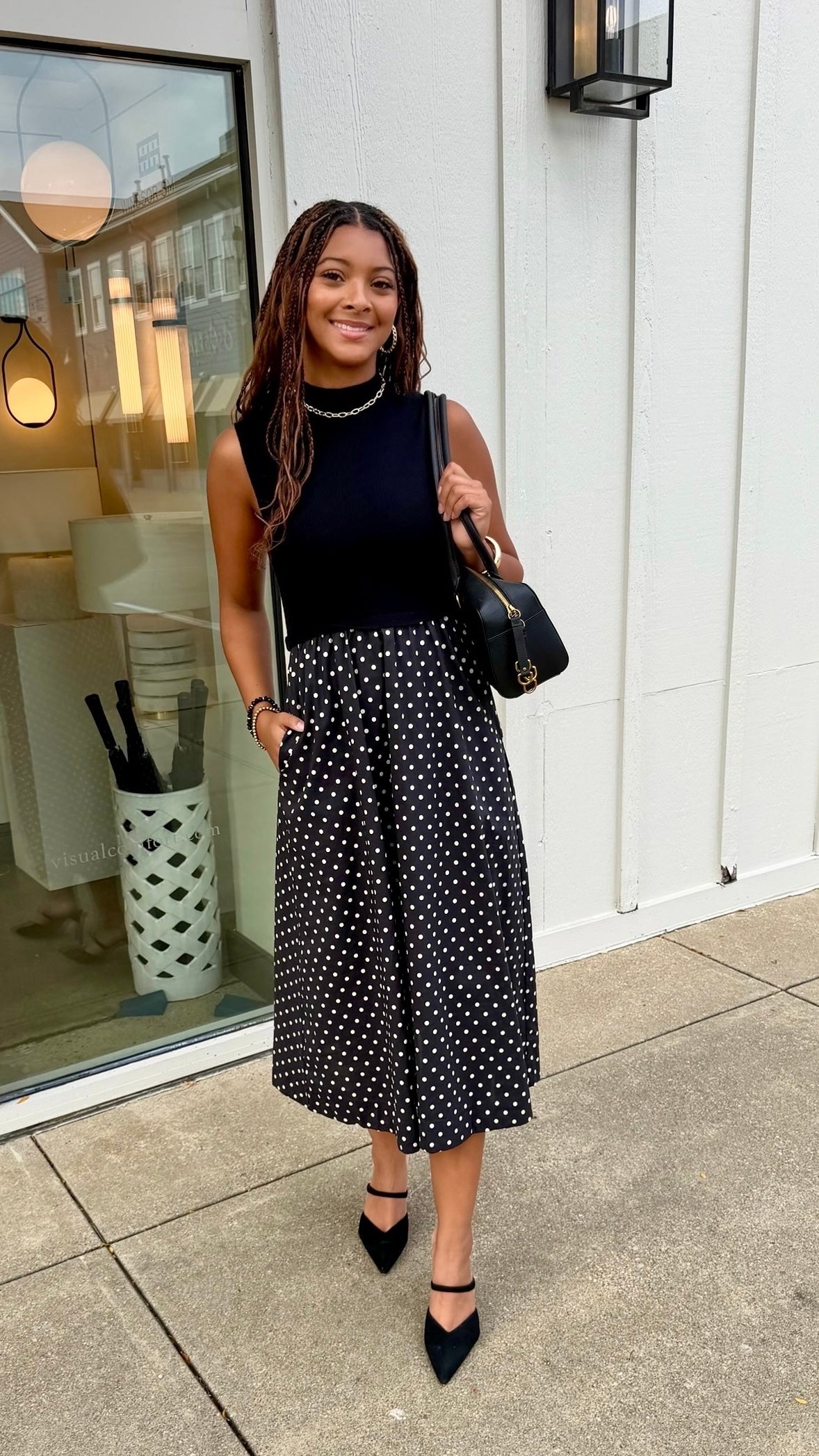 Colleen Polka Dot Sweater Top  Dress - Black