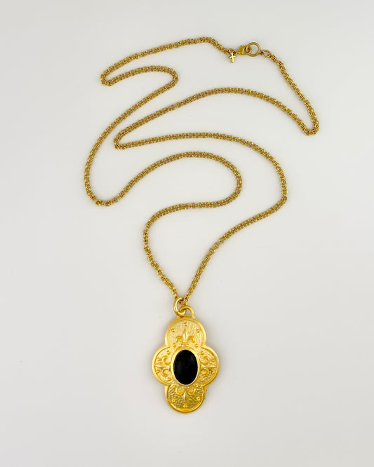 Black Stone Cross Necklace