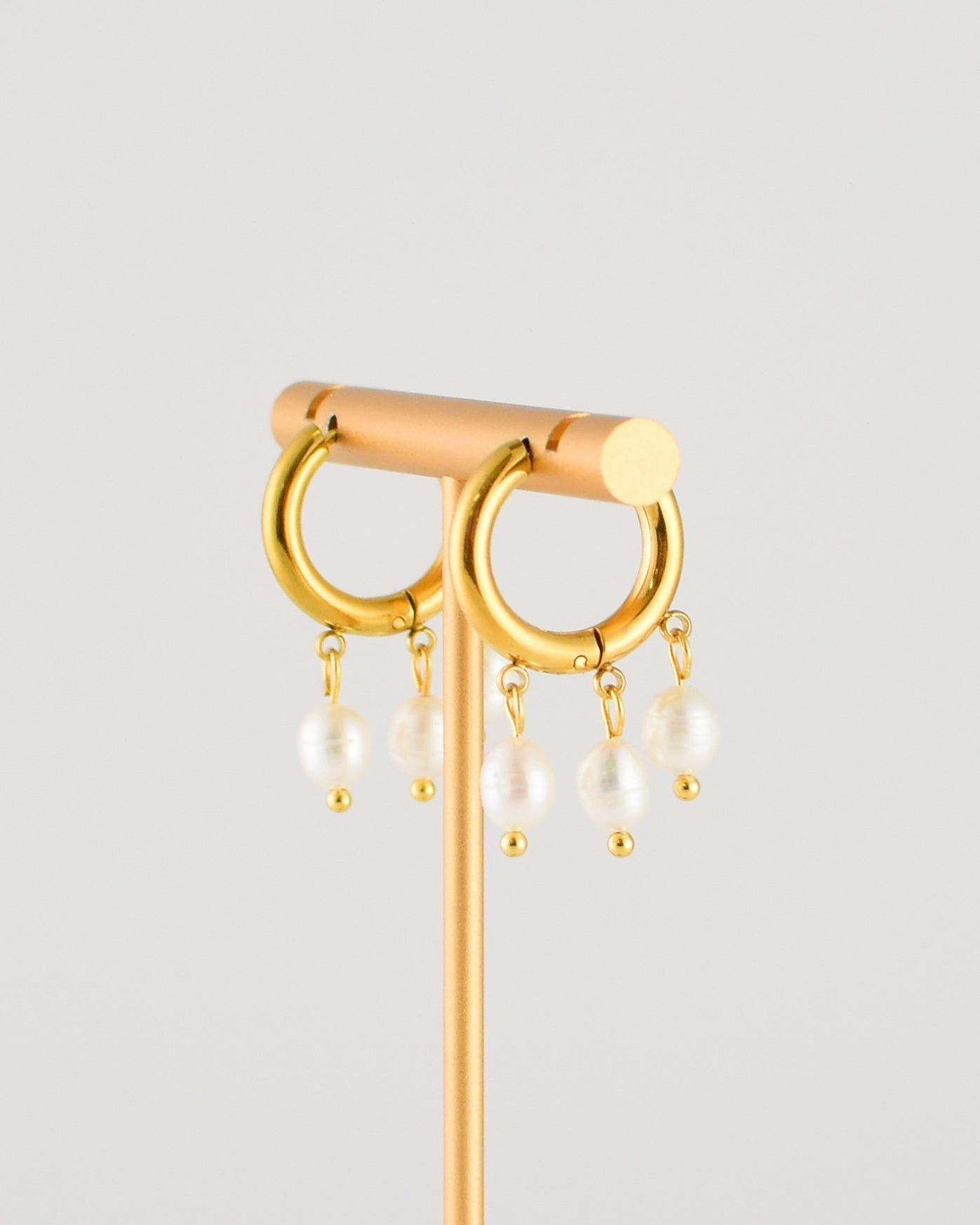 Triple Pearl Charm Huggie Earrings