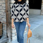 Black Abstract Mock Neck Sweater