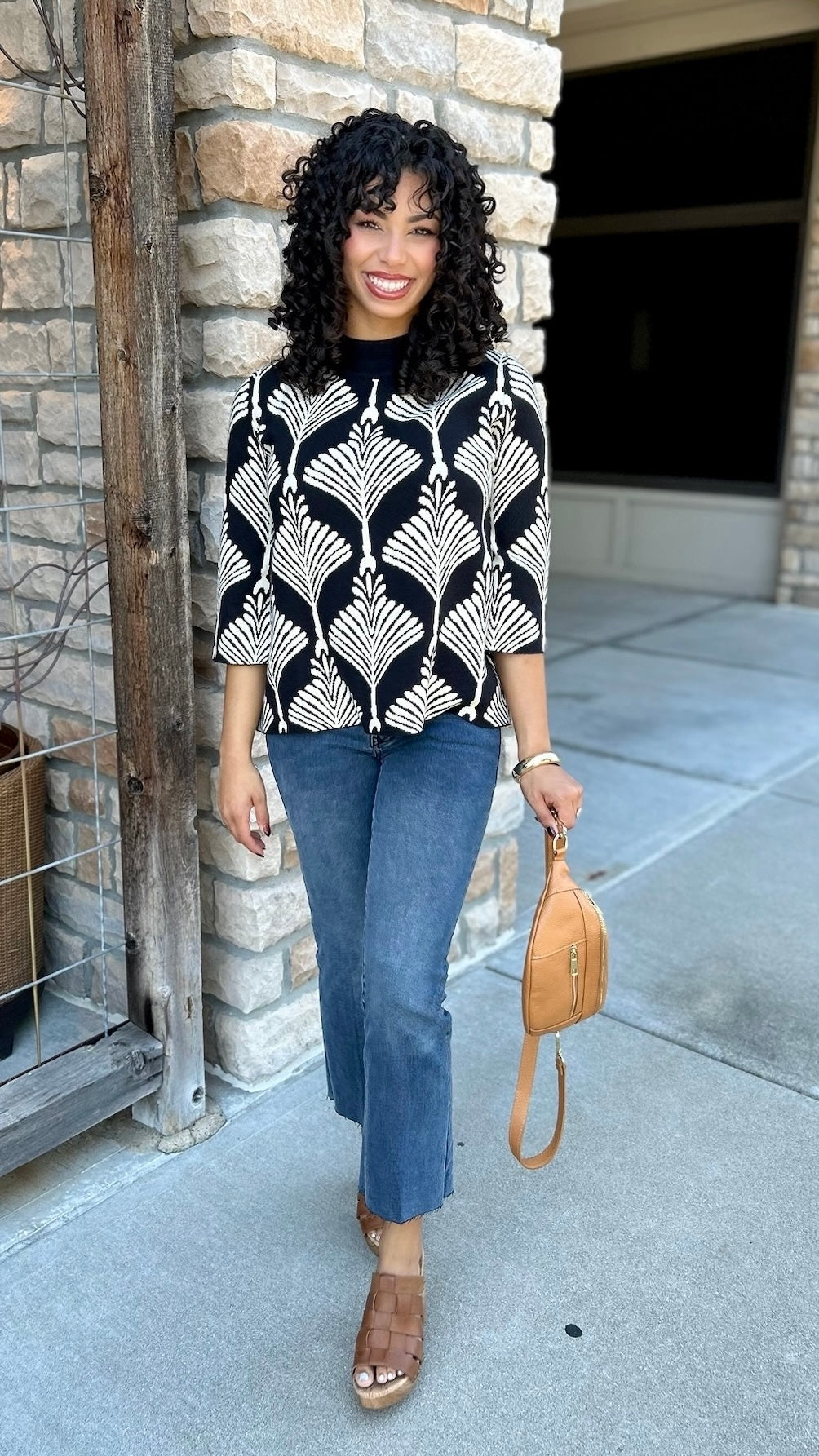Black Abstract Mock Neck Sweater